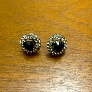 Black Gem with surrounding Crystal Earrings